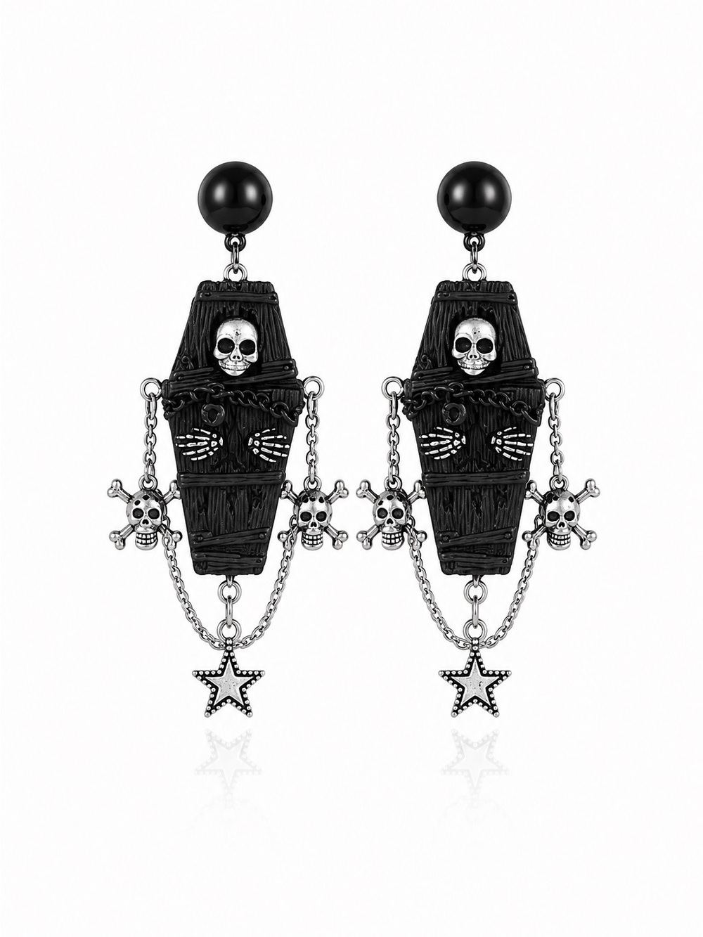 Black Gothic Coffin & Skull Drop Earrings